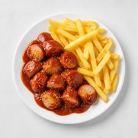 122. Currywurst mit Pommes