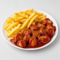 46. Curry Wurst mit Pommes