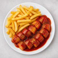 46. Curry Wurst mit Pommes